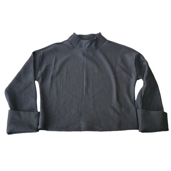 Kenneth Cole Black Ribbed Mock Neck Top Size L NWT - Picture 2 of 11